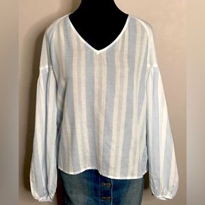 a.n.a Balloon Sleeve Peasant Top Beach Stripe MP NWT
